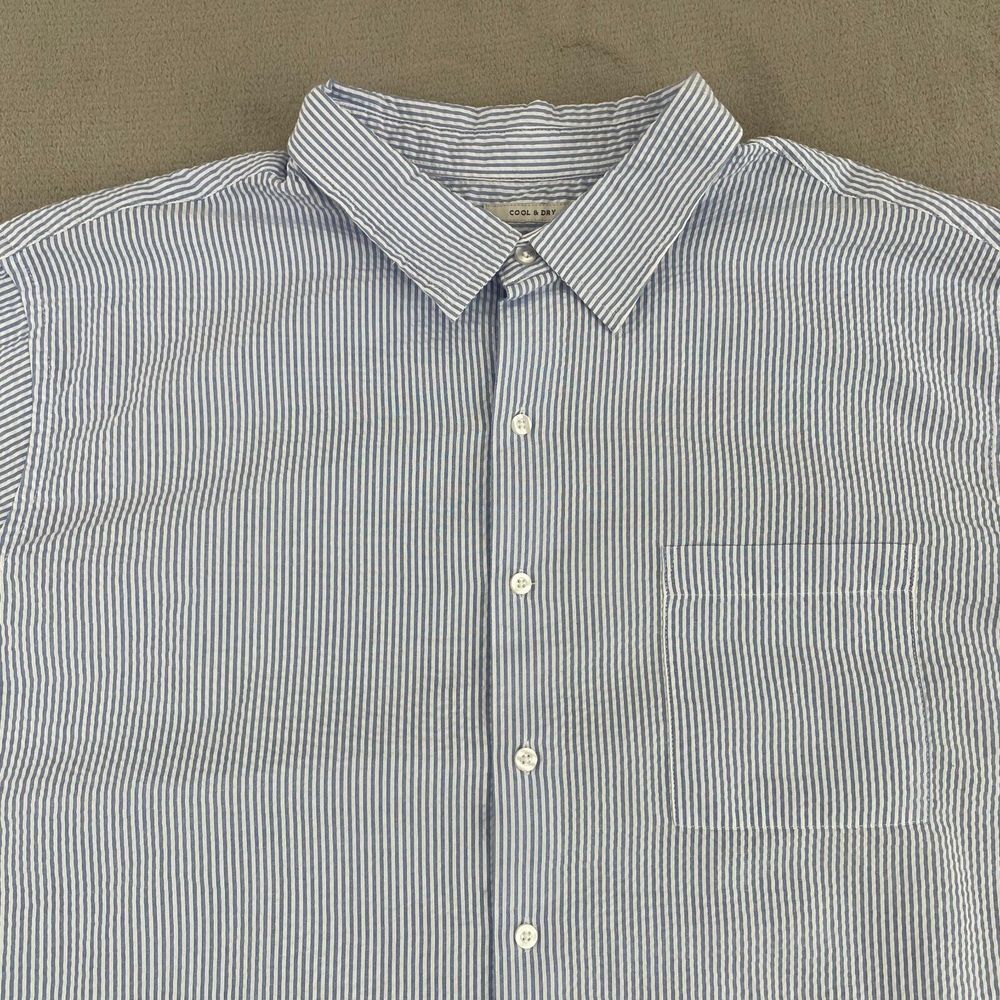 Oak Hill Shirt Men 3XLT Tall‎ Blue Seersucker Short Sleeve Cool & Dry NWOT